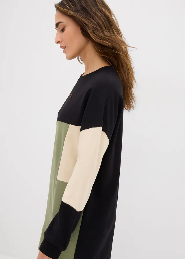 Robe sweat 100% coton • vert-noir-écru • Boutique bonprix