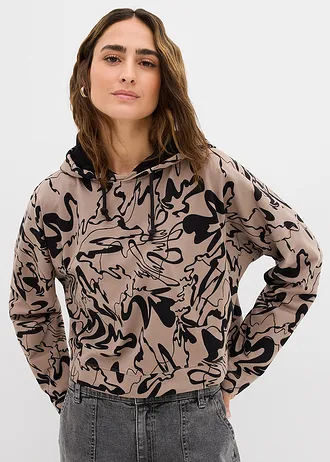 Mikina s kapucí, z čisté bavlny • béžovo-černá s potiskem • bonprix obchod