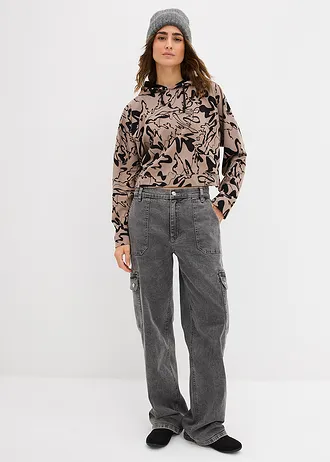 Mikina s kapucí, z čisté bavlny • béžovo-černá s potiskem • bonprix obchod