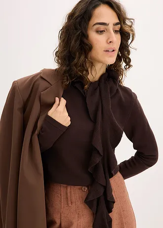 Pull fluide en fine maille de viscose mélangée • marron foncé • Boutique bonprix