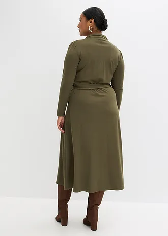 Košilové šaty s viskózou, barva: tmavě olivová