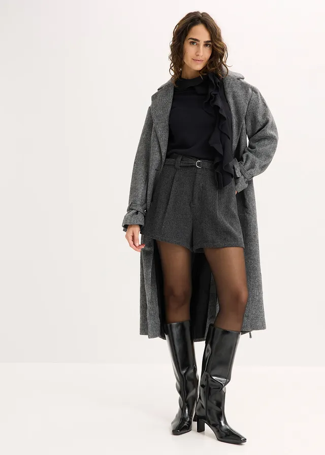 Fijngebreide trui in een soepele viscosemix grijs-zwart