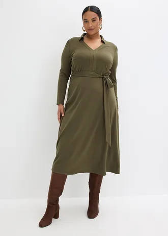 Košilové šaty s viskózou, barva: tmavě olivová