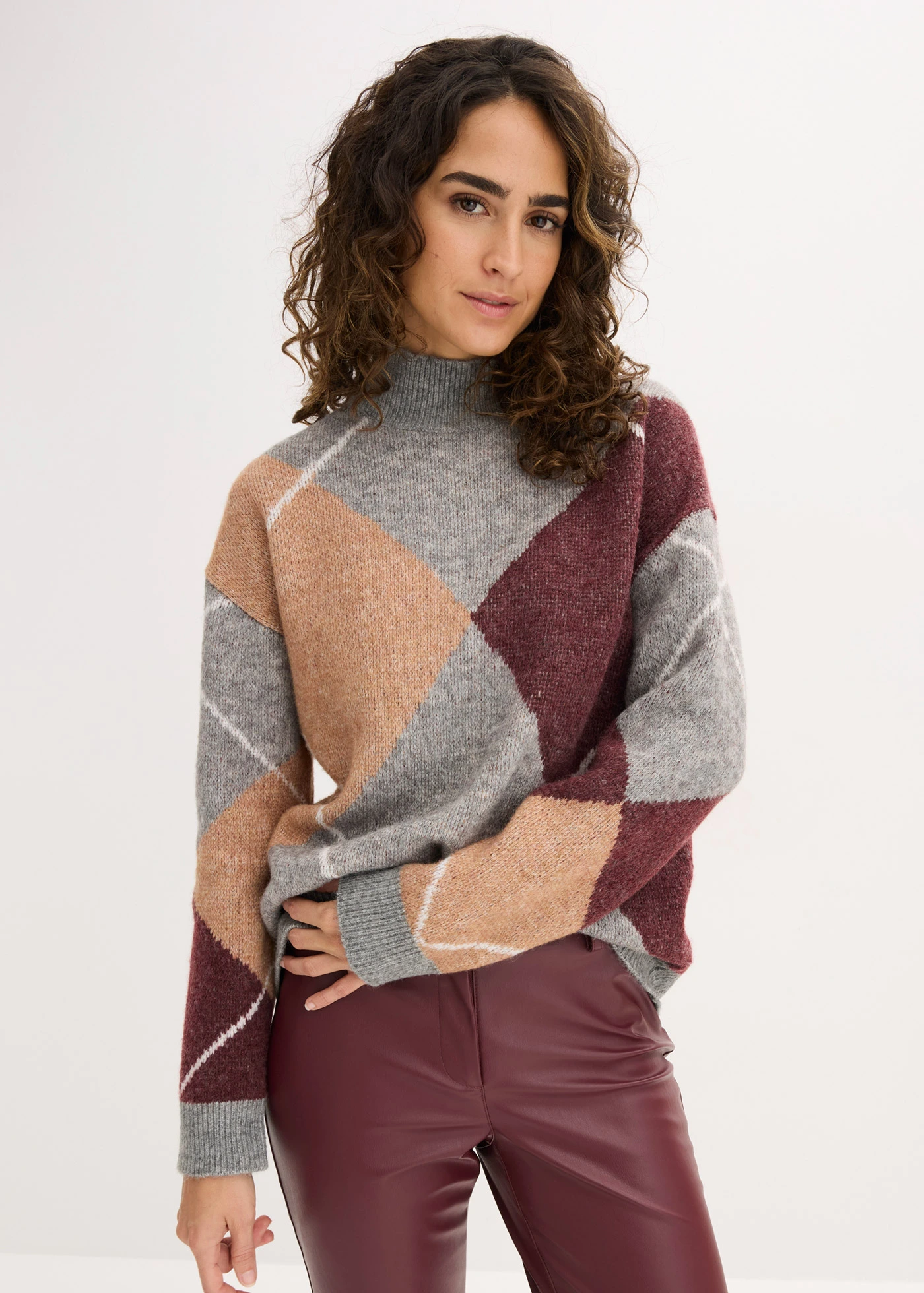 Oversize svetr • šedý melír-čokoládový sorbet-bobulová • bonprix obchod