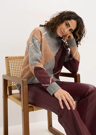 Oversize svetr • šedý melír-čokoládový sorbet-bobulová • bonprix obchod