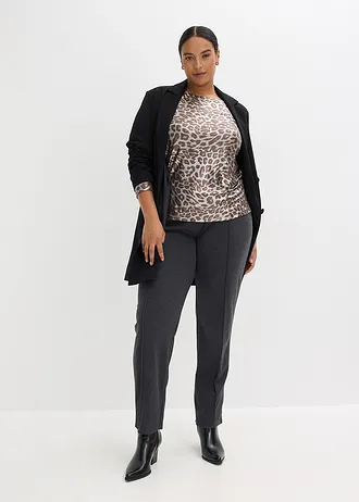 Tričko s lesklým leopardím potiskem, barva: hliněná hnědo-stříbrná metalická