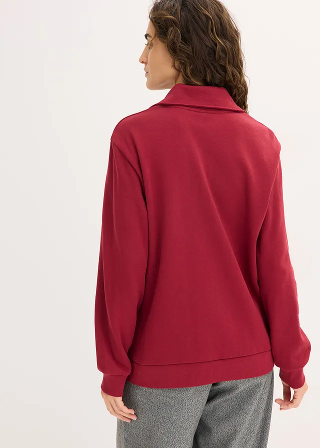 Oversized sweater met ritssluiting, Kleur: pruimrood