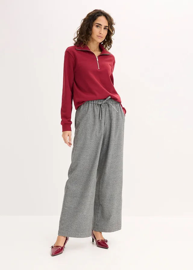 Oversized sweater met ritssluiting, Kleur: pruimrood