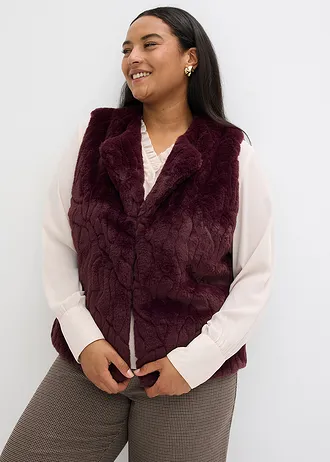 Gilet van imitatiebont, Kleur: wijnrood