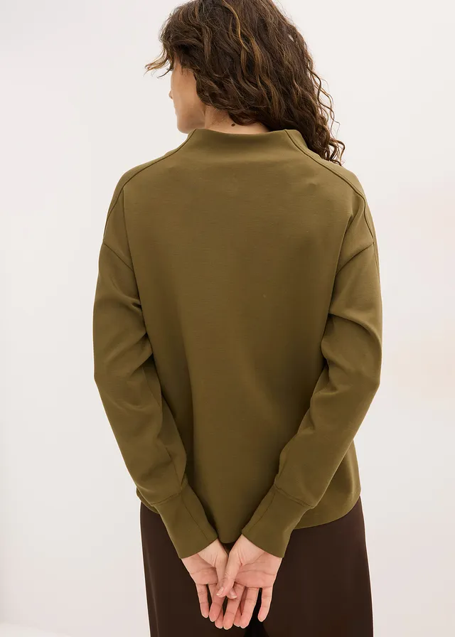 Oversized sweater van zachte scuba, Kleur: olijfgroen