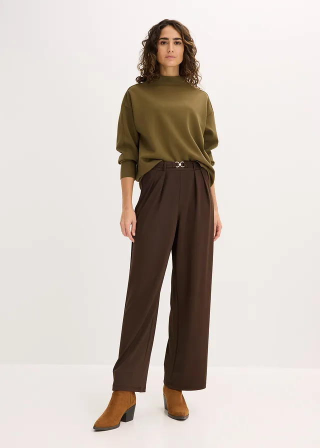 Oversized sweater van zachte scuba, Kleur: olijfgroen