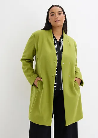 Korte coat in wollen look, Kleur: mosgroen