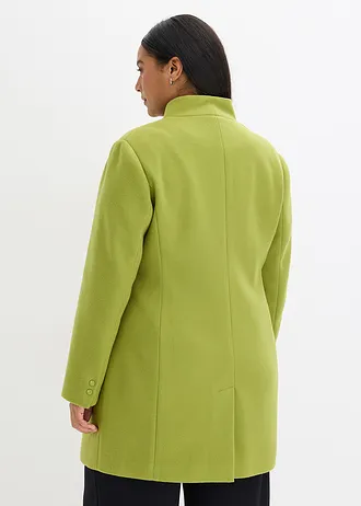 Korte coat in wollen look, Kleur: mosgroen