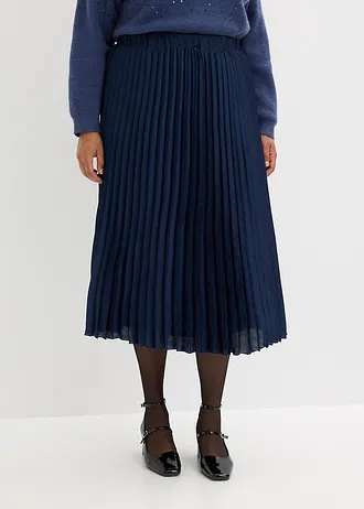 Plissé rok van fijn satijn, Kleur: donkerblauw