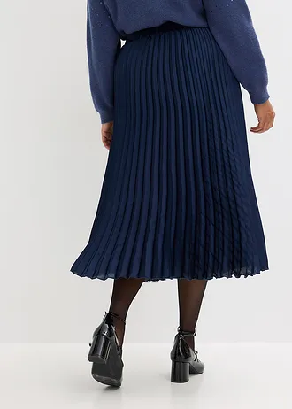 Plissé rok van fijn satijn, Kleur: donkerblauw