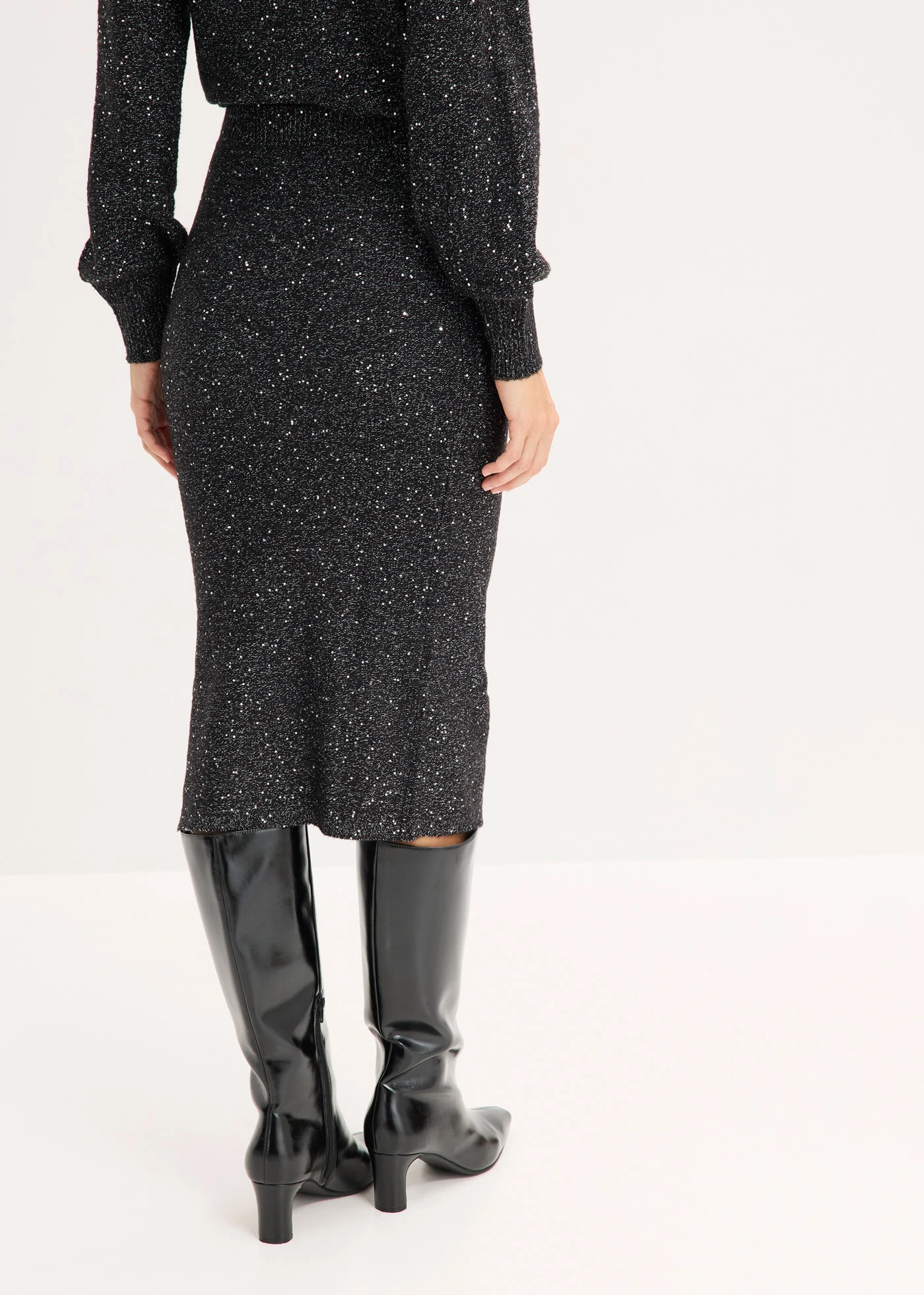 Gebreide rok met pailletten • zwart • bonprix online shop