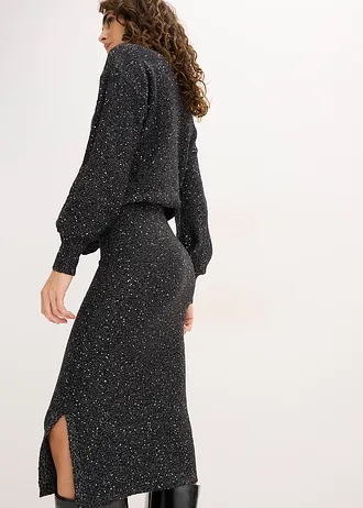 Gebreide rok met pailletten • zwart • bonprix online shop
