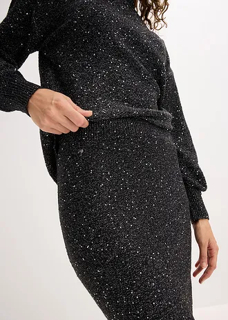 Gebreide rok met pailletten • zwart • bonprix online shop