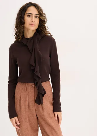 Pull fluide en fine maille de viscose mélangée • marron foncé • Boutique bonprix