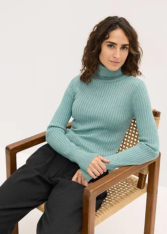 Pull côtelé avec fil brillant • sauge fumé-argenté • Boutique bonprix