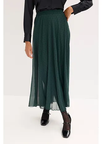 Jupe en mousseline effet froissé • vert profond pois noir • Boutique bonprix