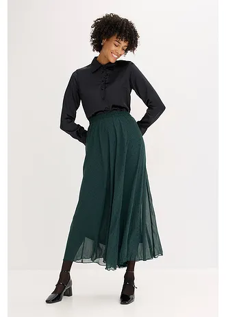Jupe en mousseline effet froissé • vert profond pois noir • Boutique bonprix