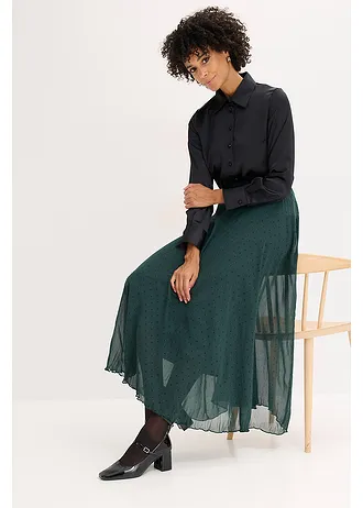 Jupe en mousseline effet froissé • vert profond pois noir • Boutique bonprix