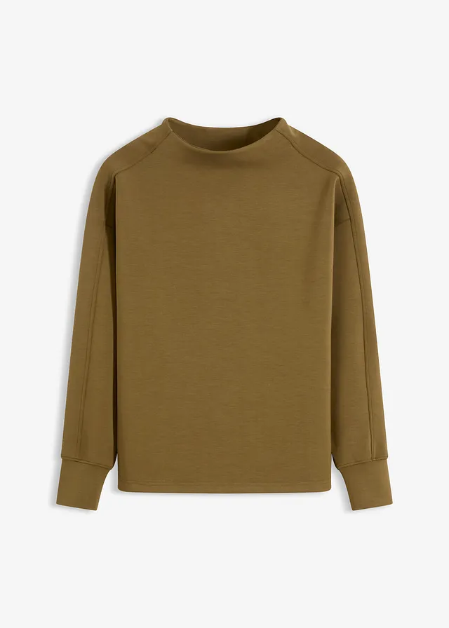 Oversized sweater van zachte scuba, Kleur: olijfgroen
