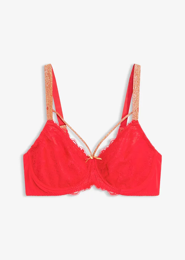Soutien-gorge minimiseur avec lanières brillantes • rouge profond • Boutique bonprix