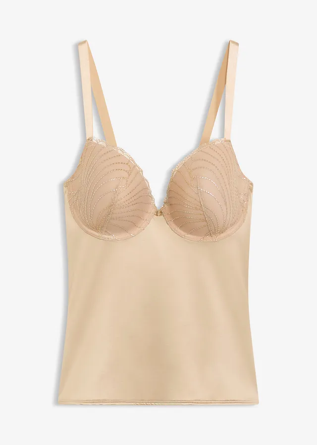 Top modelator cu cupe vătuite și aspect lucios, efect modelator mediu • maro saharian • magazin bonprix