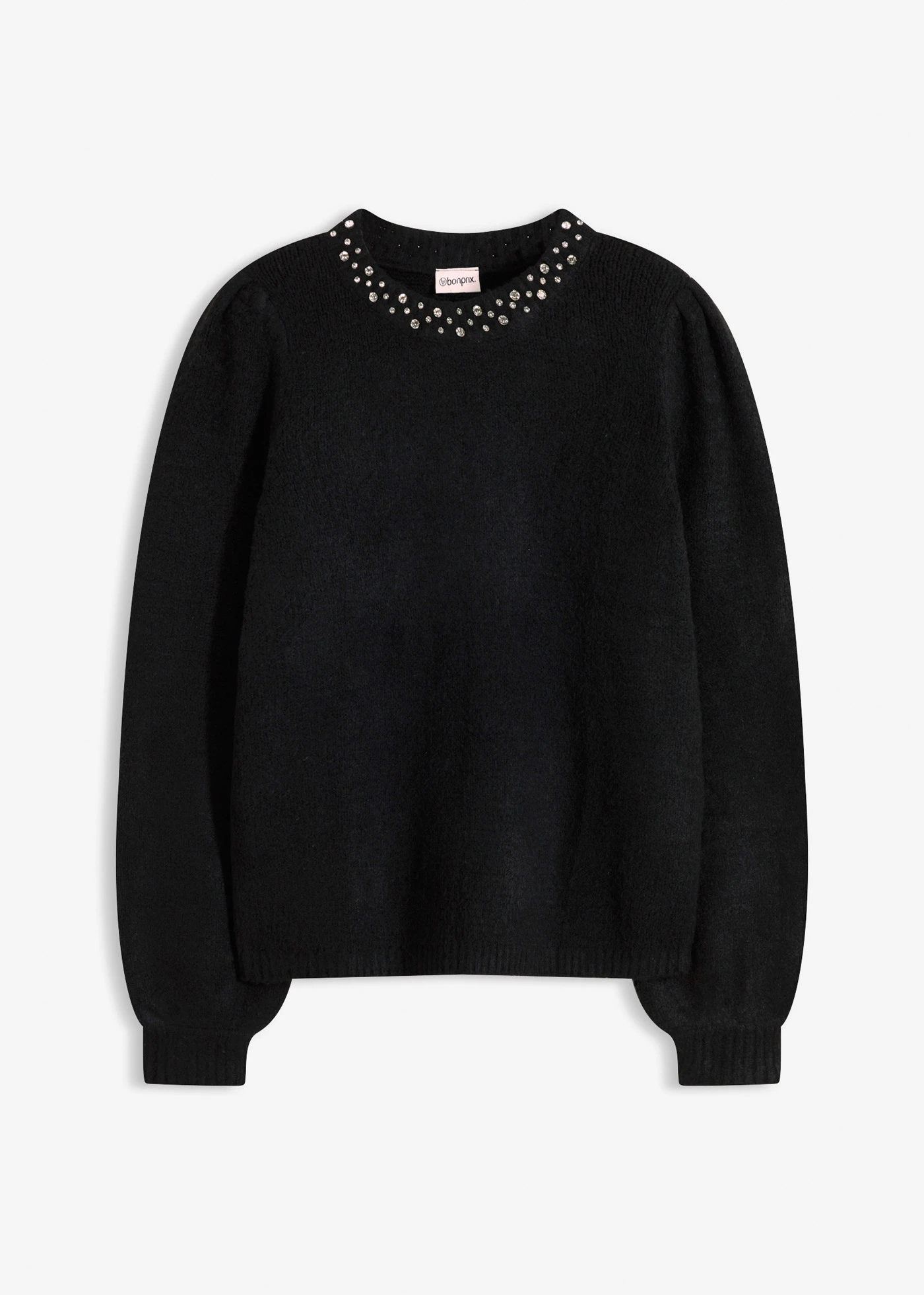 Sweter z ozdobnymi falbankami • czarny • sklep bonprix