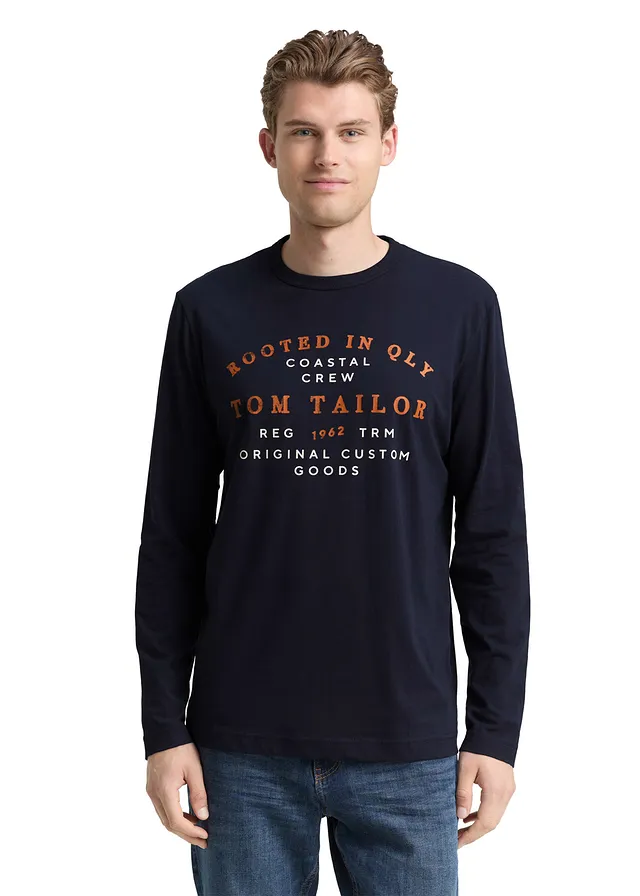 T-shirt manches longues Tom Tailor, Couleur: bleu foncé imprimé