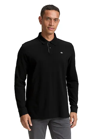 Tom Tailor poloshirt met lange mouwen, Kleur: zwart