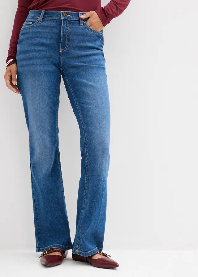 Jean bootcut, taille mi-haute, Couleur: medium bleu bleached used