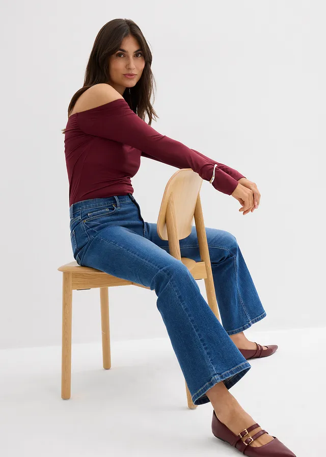 Džíny Bootcut, Mid Waist • středně modrý denim used • bonprix obchod