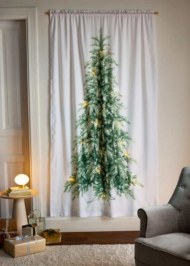 Draperie LED cu imprimeu brăduți (1 buc.) • alb/verde • magazin bonprix