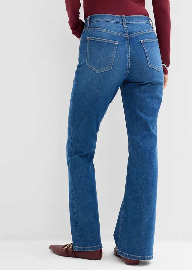 Jean bootcut, taille mi-haute, Couleur: medium bleu bleached used