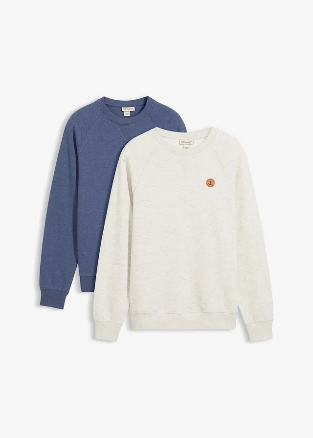 Lot de 2 sweats, Couleur: indigo chiné + écru chiné