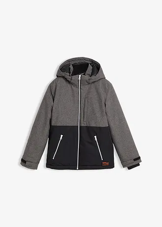 Gewatteerde winterjas in colourblocking met capuchon • grijs gemêleerd-zwart • bonprix online shop