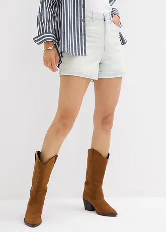 Szorty dżinsowe high waist, low stretch, kolor: jasnoniebieski denim "used"