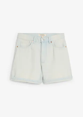 Short en jean taille haute, peu extensible, Couleur: bleu glacier denim used