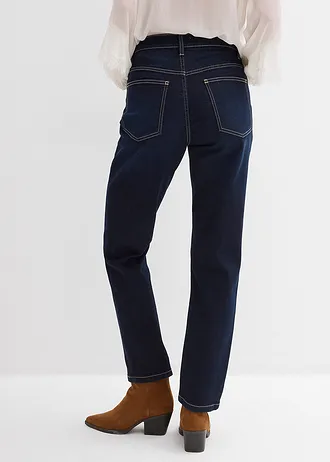 Slim Fit farmer, High Waist, rövidített • sötétkék denim, használt hatású • bonprix áruház