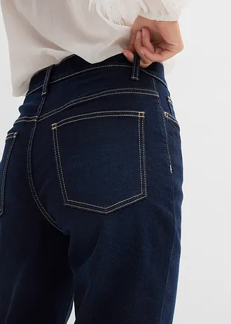 Jean droit taille haute, raccourci • denim bleu foncé used • Boutique bonprix