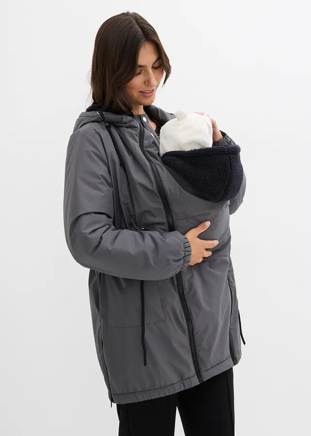 Warm, gevoerde zwangerschapsparka met draagjasje • donkergrijs-zwart • bonprix online shop