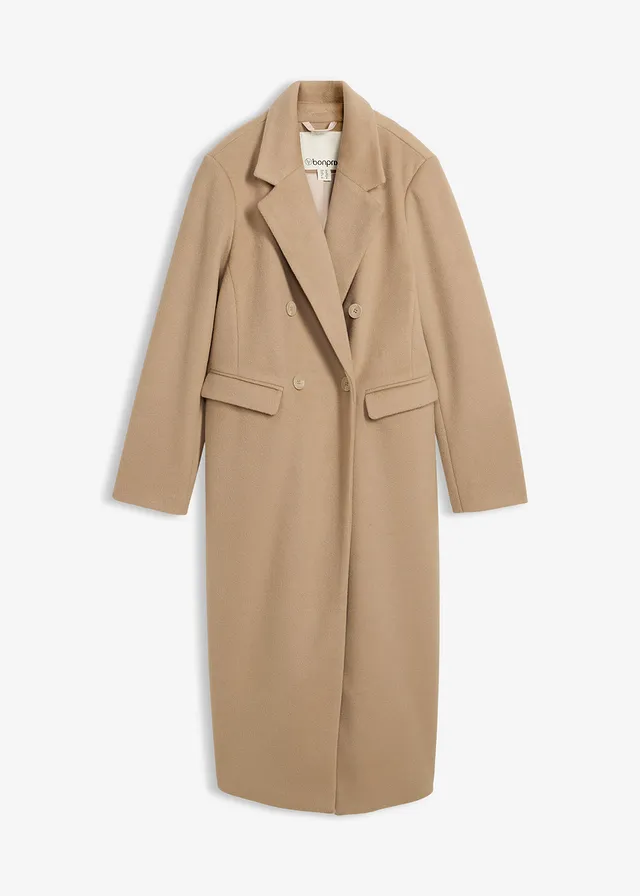 Dvouřadý kabát ve vlněném vzhledu • khaki zelená • bonprix obchod