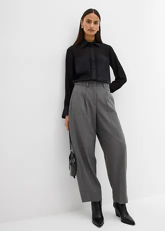 Overhemdblouse met inzetstuk van satijn, Kleur: zwart