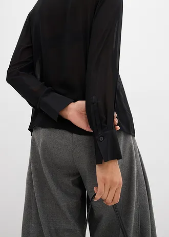 Košilová halenka se saténovou vsadkou • černá • bonprix obchod