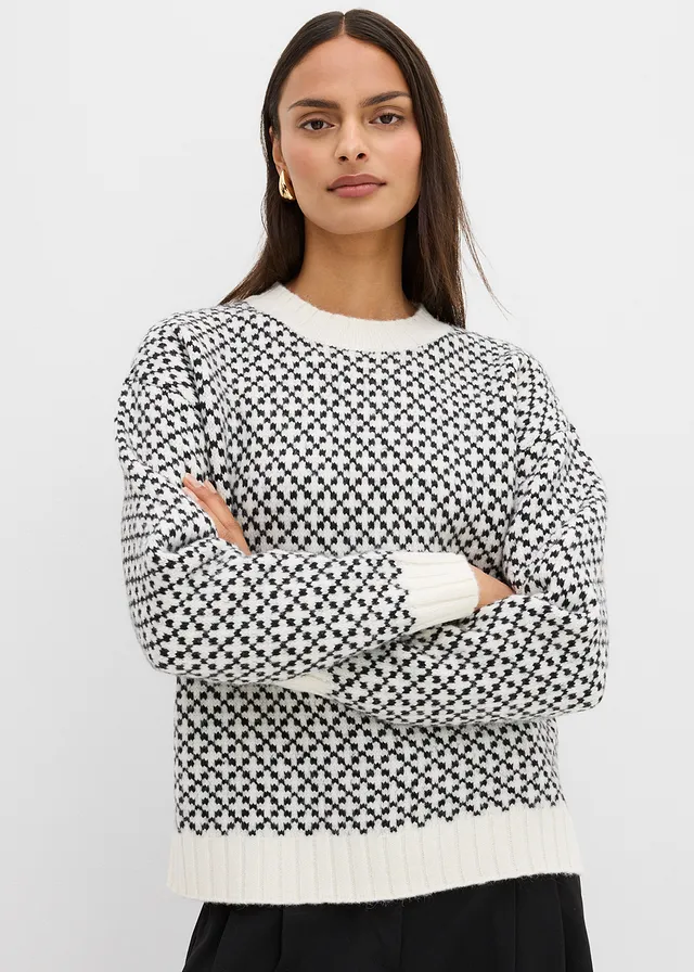 Pull en grosse maille avec laine • noir-écru graphique • product-page.page-title-suffix