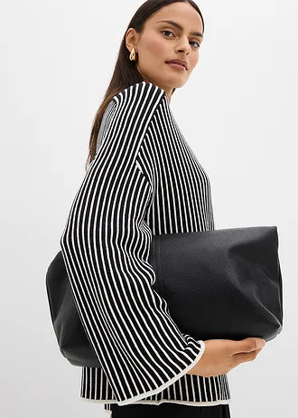 Svetr s krátkým rolákem, z viskózové směsi • černo-přírodní bílá podélně pruhované • bonprix obchod