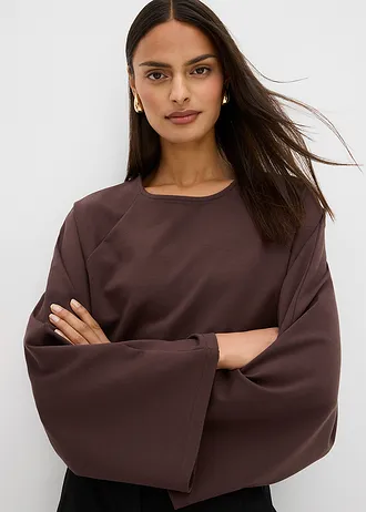 Bluzka z długim rękawem o kroju peleryny • ciemnobrązowy • sklep bonprix